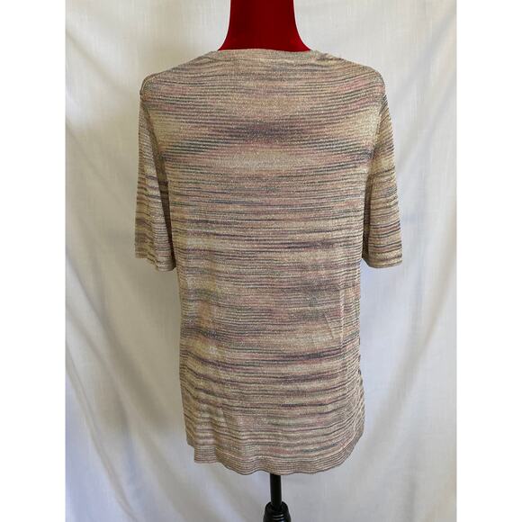 Ann Taylor Loft XL Womens Metallic short sleeved knit top in soft natural colors - Picture 3 of 4